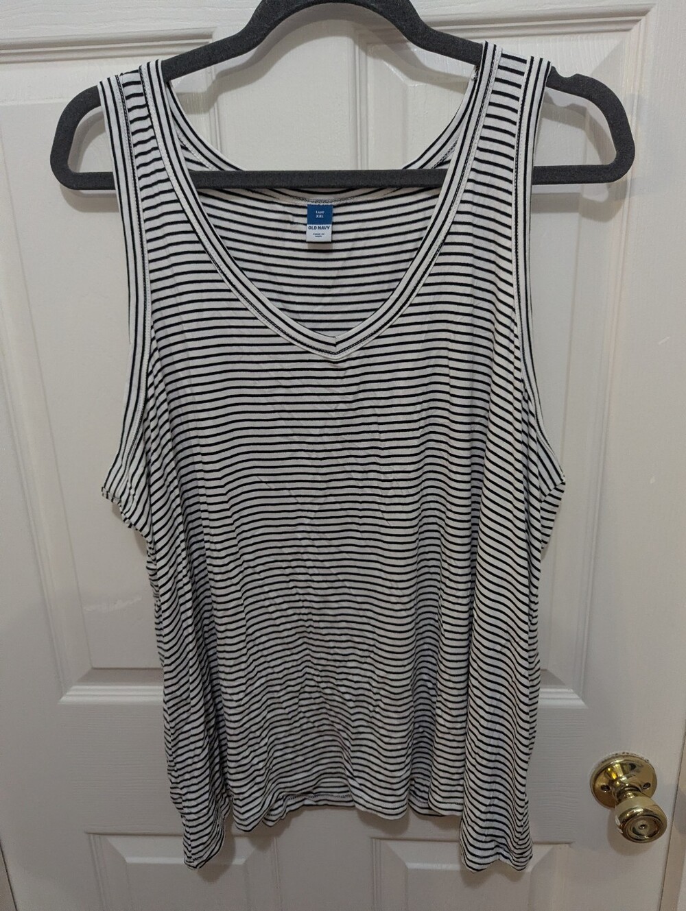Old Navy Black and White Striped V-Neck Tank